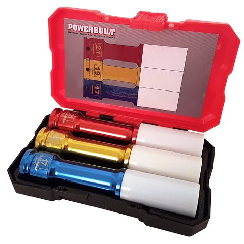 POWERBUILT 1/2"DR 3PC SOCKETS DEEP ALUMINIUM WHEEL NUT