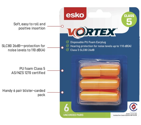VORTEX EARPLUGS UNCORDED CL5 BP 6 PAIRS