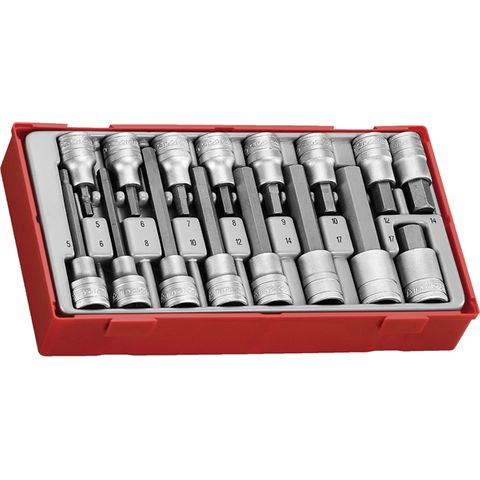 TENG TRAY 1/2DR HEX BIT SOCKET 16PC SET 5-17mm,VARIOUS LEN