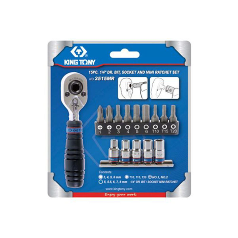 KING TONY 15PC1/4DR BIT & MINI RATCHET SET
