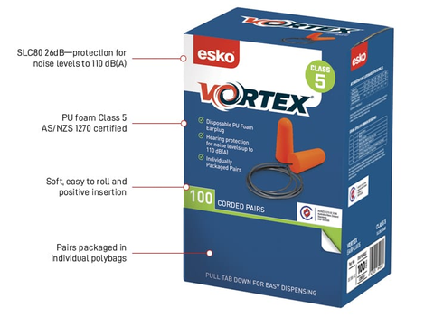 EARPLUGS VORTEX DISP ORANGE CORDED (100 PAIRS)