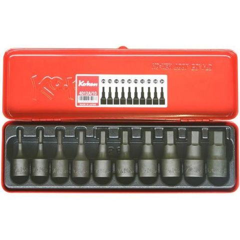 KOKEN HEX BIT SOCKET SET 10PC 1/2DR IMP.IN CASE