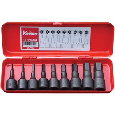 KOKEN 3/8DR HEX BIT SKT.SET 9PC 3-14mm BOXED