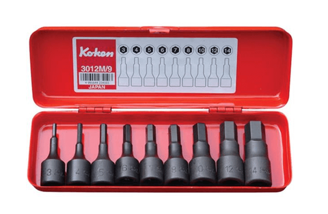 KOKEN 3/8DR HEX BIT SKT.SET 9PC1/8-1/2'' BOXED