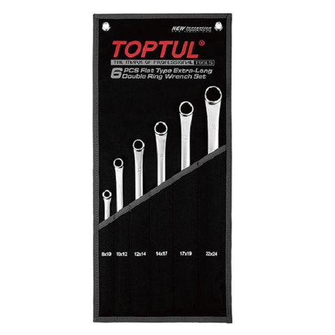 TOPTUL RING/RING EXT/LONG FLAT 6PC WRENCH SET 8-24mm,SATIN