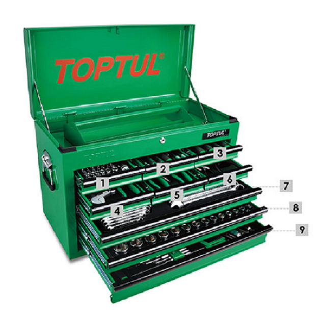 TOPTUL TOOL KIT 186PC.9DRW.GREEN TOP BOX