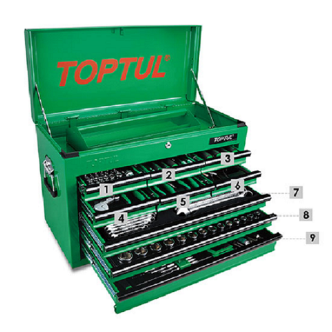 TOPTUL TOOL KIT 186PC.9DRW.GREEN TOP BOX