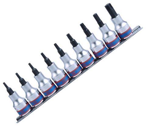 KING TONY 3/8"DR TORX BIT SKTS ON RAIL T10-T50