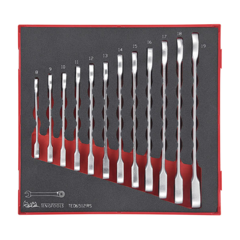 TENG 12 PC RATCHET COMBO SPANNER SET 8-19 TED TRAY
