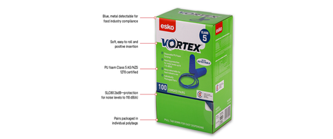 ESKO VORTEX EARPLUGS BLUE METAL DETECTABLE