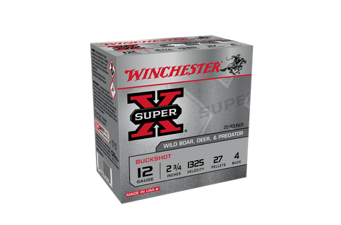 WINCHESTER SUPER X BUCK SHOT 1250FPS 4 BUCK 27 PELLET 25PK