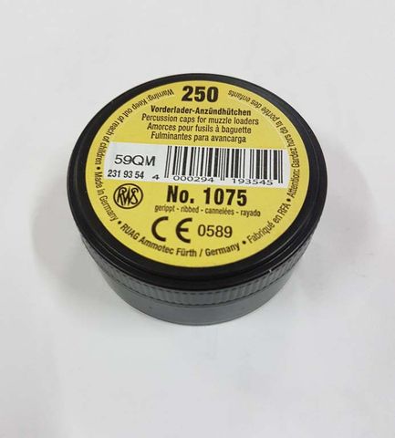 RWS PERCUSSION CAPS SINOXID 1075 4.47 DIA 250PK