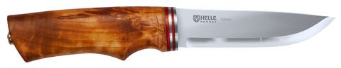 HELLE FUTURA 105MM DROP POINT TRIPLE LAM CURLY BIRCH HANDLE