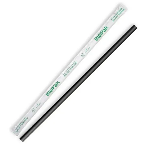 Biopak 6mm Individual Wrapped Regular Black BioStraw 250 units per slve