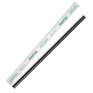 Biopak 6mm Individual Wrapped Regular Black BioStraw 250 units per slve