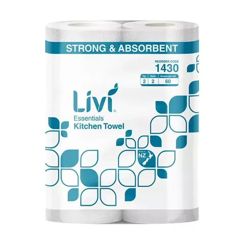 Livi Essentials Kitchen Towel 60 Sheet Twin Pack