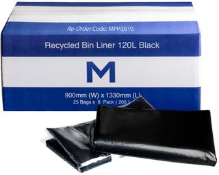 Matthews 120L 30mu Black Recycled Bin Liner 25 per slve
