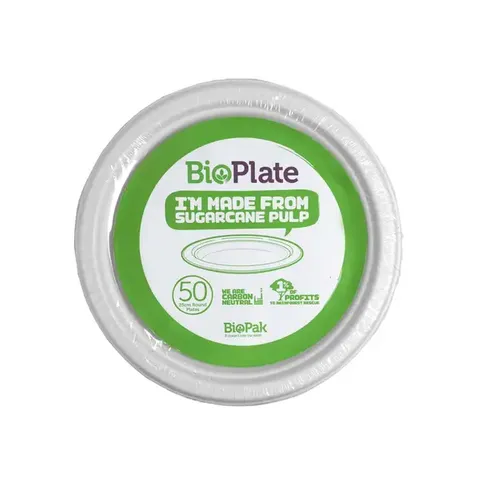 Biopak 50 Pack / 25cm White BioPlates 500 units per ctn