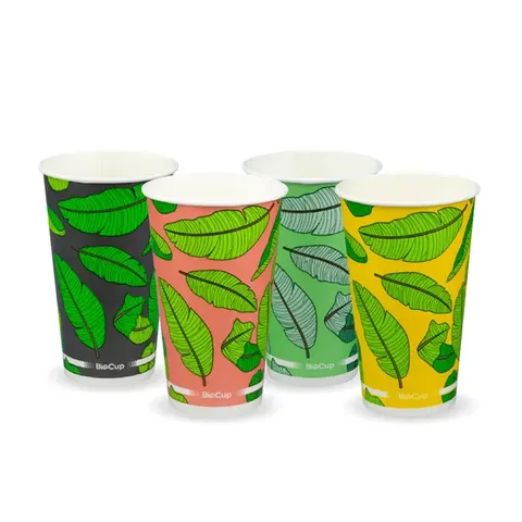 Biopak 650ml /22oz (90mm) Mixed Leaf Cold Paper BioCup 50 units per slve