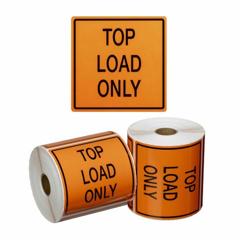 Matthews Top Load Only Handling Label Orange/Black 99x99mm 500 Roll