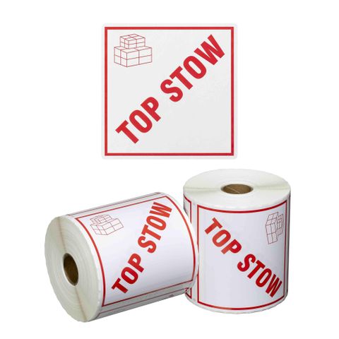 Matthews Top Stow Handling Label White/Red 99x99mm 500 Roll