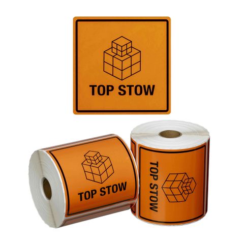 Matthews Top Stow Handling Label Orange/Black 99x99mm 500 Roll