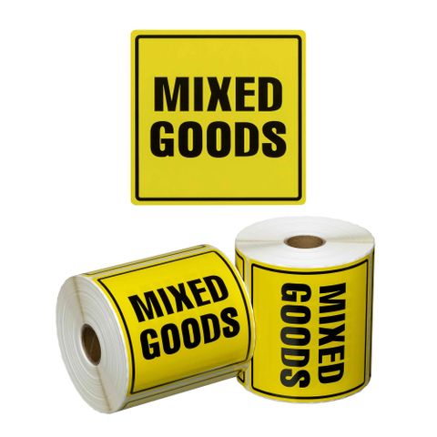 Matthews Mixed Goods Handling Label Yellow/Black 99x99mm 500 Roll