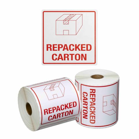 Matthews Repacked Carton Handling Label White/Red 99x99mm 500 Roll