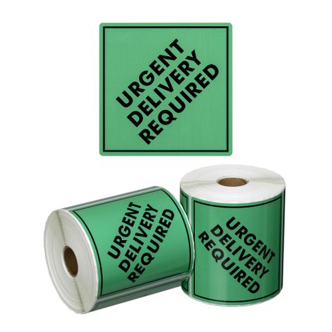 Matthews Urgent Delivery Required Handling Label Green/Black 99x99mm 500 Roll