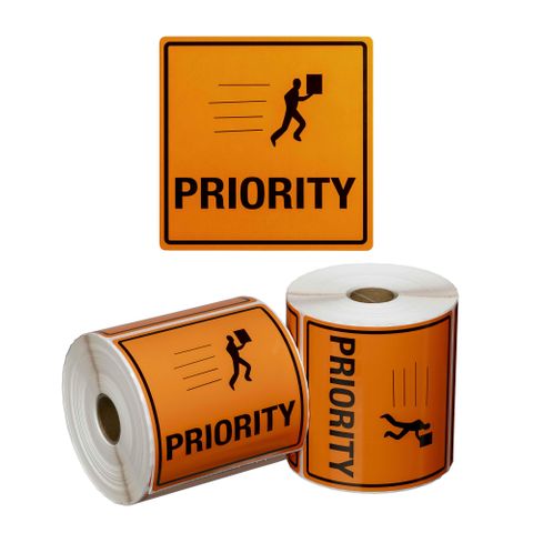 Matthews Priority Handling Label Orange/Black 99x99mm 500 Roll