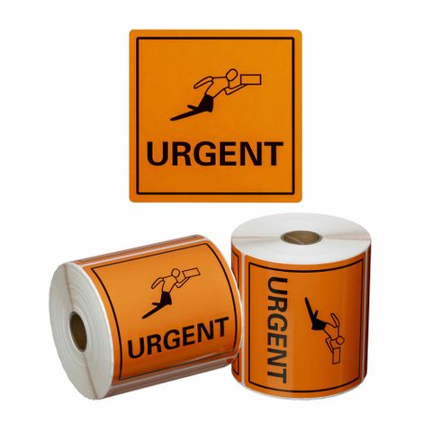 Matthews Urgent Handling Label Orange/Black 99x99mm 500 Roll