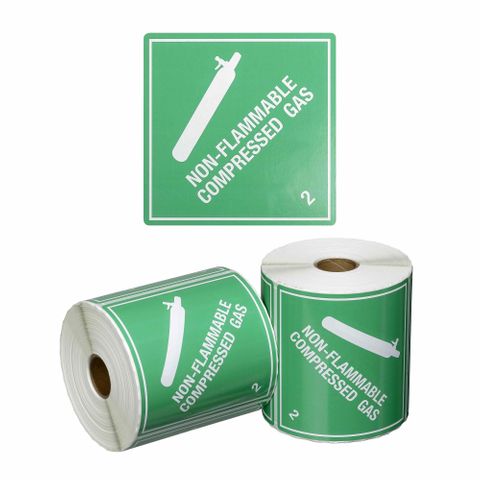 Matthews Non Flammable Compressed Gas DG Handling Label YGreen/White 99x99mm 500 Roll