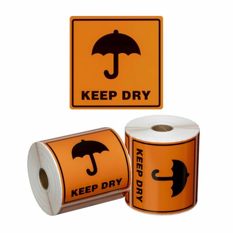 Matthews Keep Dry Handling Label Orange/Black 99x99mm 500 Roll
