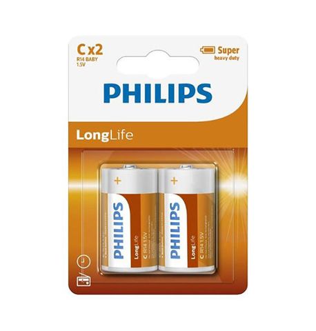 Phillips Power Alkaline Battery Orange Size C 2pk