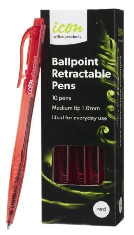Icon Ball Point Pen Red Medium Tip 10pk