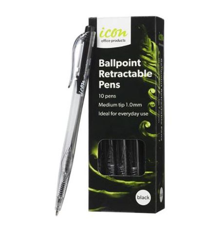 Icon Ball Point Pen Black Medium Tip 10pk