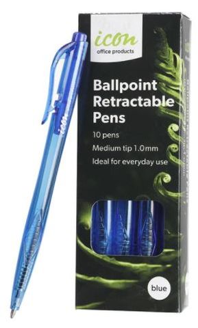 Icon Ball Point Pen Blue Medium Tip 10pk