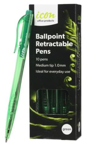 Icon Ball Point Pen Green Medium Tip 10pk