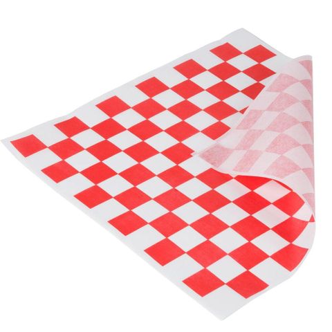 Gingham Printed Grease Proof Sheet Red White Chequered 400x400mm 500pk