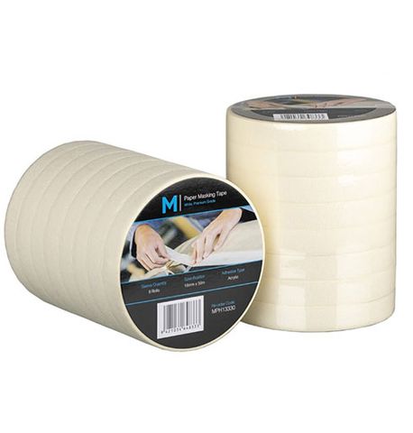Matthews General Purpose Cream Masking Tape 2 Day Removal 18mm 130mu 50m 8 Roll Slve