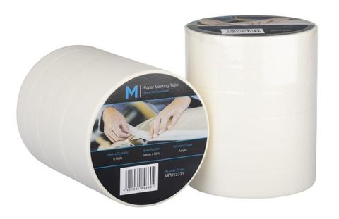 Matthews General Purpose Cream Masking Tape 2 Day Removal 24mm 130mu 50m 6 Roll Slve
