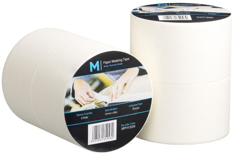 Matthews General Purpose Cream Masking Tape 2 Day Removal 72mm 130mu 50m 2 Roll Slve