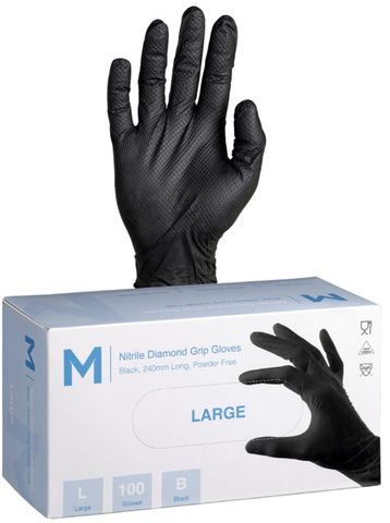 Matthews Black Nitrile Diamond Textured Glove PF Large