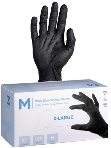Matthews Black Nitrile Diamond Textured Glove PF XLarge