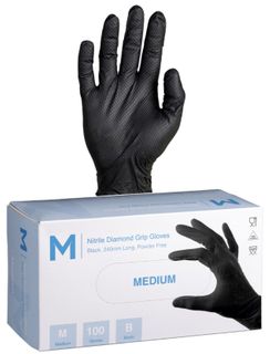 Matthews Medium Black Diamond Nitrile Glove PF 9gram