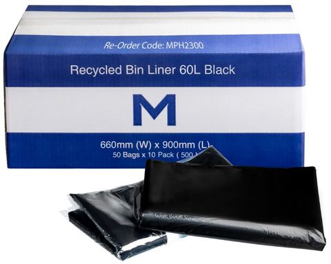 Matthews Recycled Bin Liner Black 60L / 600x900mm / 50 per Sleeve