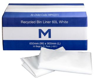 Matthews 60L 30mu White 600x900mm Recycled Bin Liner 50 per Sleeve