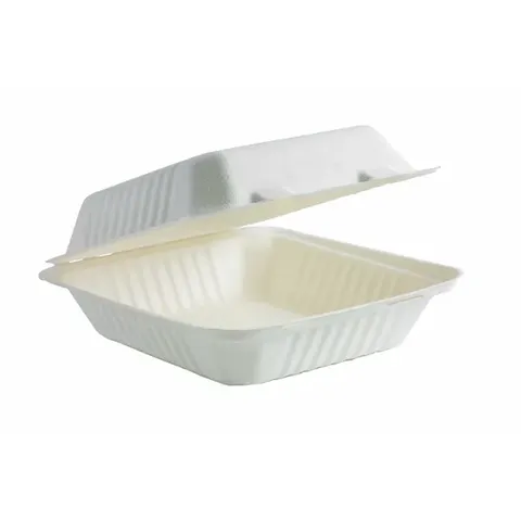 Biopak 7.8x8x3in White Plant Fibre Clamshell 100 units per slve