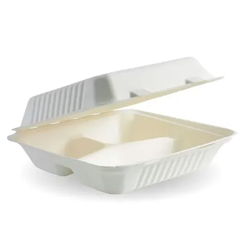Biopak 9x9x3 3 Compartment White Clam Shell 100 units per slve