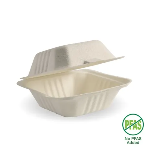 Biopak 6x6" Natural Plant Fibre Clamshell 125 units per slve